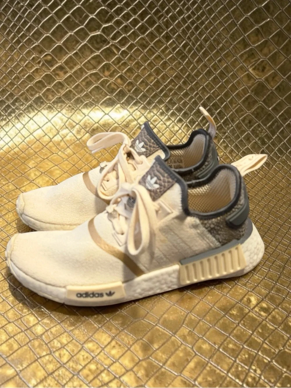 adidas NMD R1 Wonder White/Snakeskin and Gold Sneakers